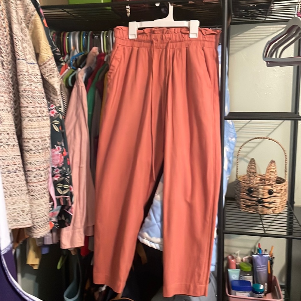 A New Day Coral Linen Blend Ankle Pants w Pockets & Functional Drawstring💜